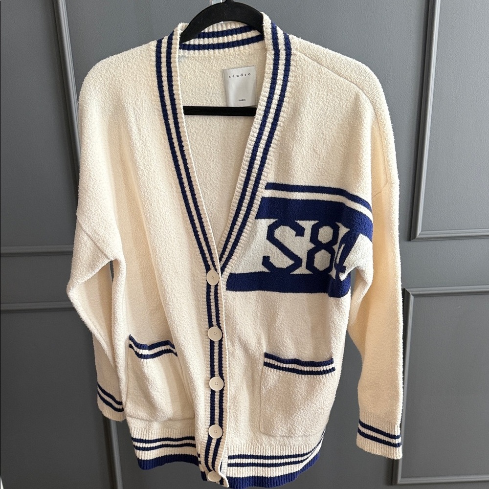 Sandro Paris Vanille S84 Varsity-Style Cardigan Sz 1